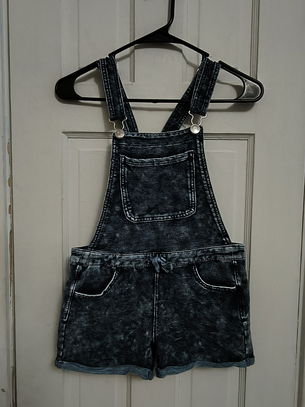 Justice Blue Washed Denim-Look Short Overalls Shorts Girls 10